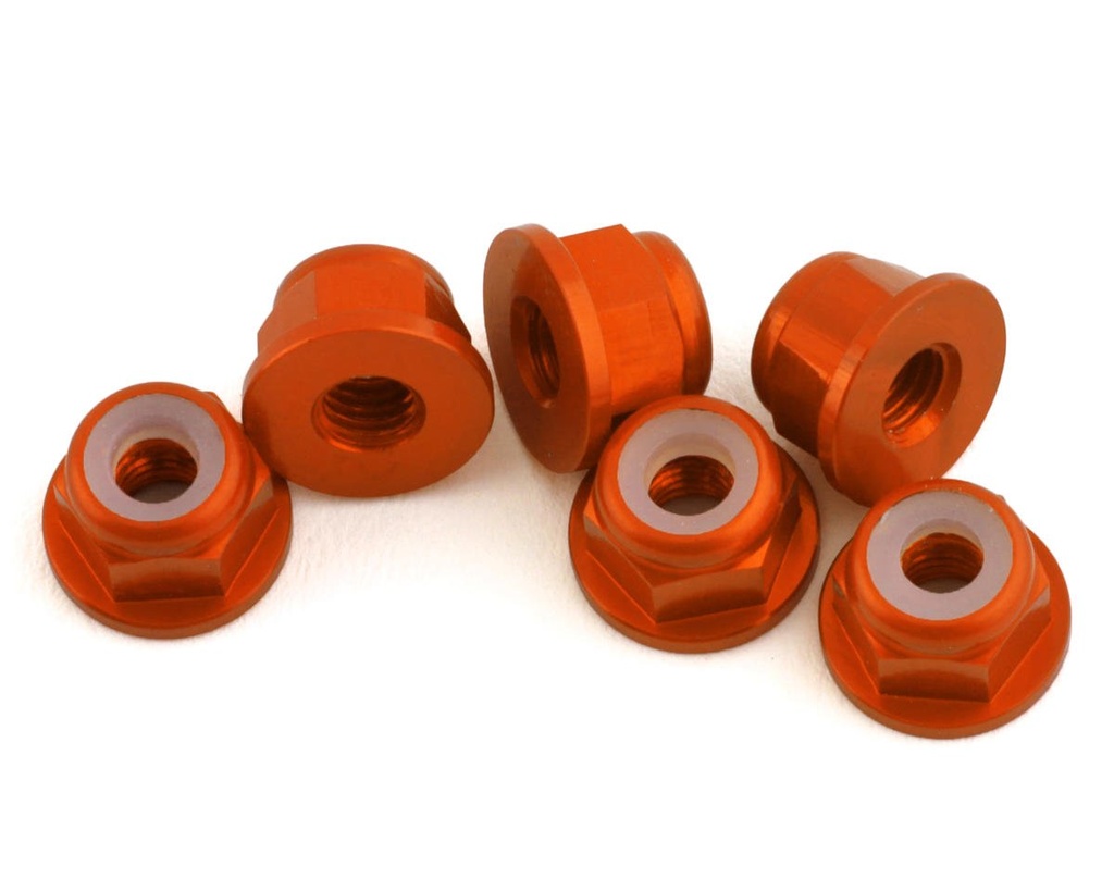 1UP Racing 3mm Aluminum Flanged Locknuts (Orange) (6)