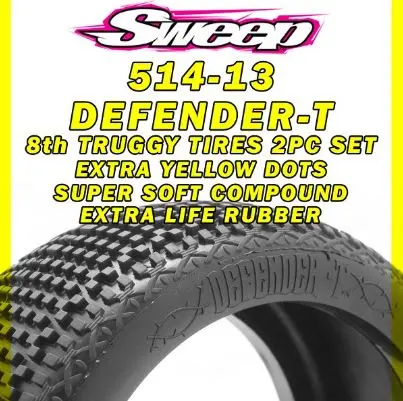 8th Truggy Defender-T Super Soft XTRA Yellow dot 2pcs tire set with Inserts