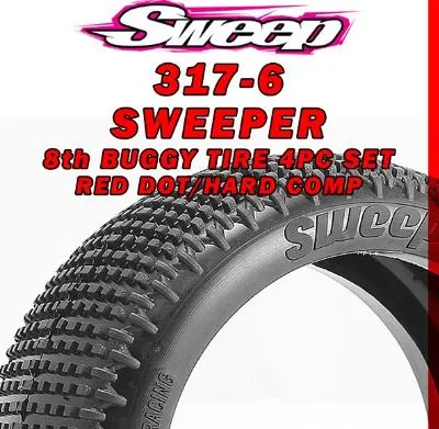 8th Buggy Sweeper Hard Compound 4pc tire set - Red - No Inserts