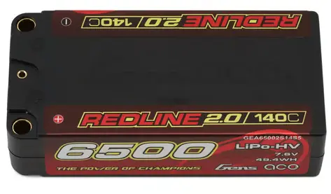 Gens Ace Redline 2.0 2S Shory LiHV Battery 140C (7.6V/6500mAh) w/5mm Bullets