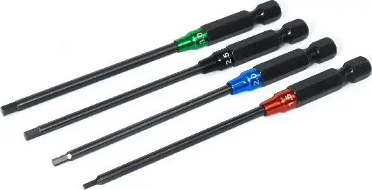 Hobby Details Hex Driver Tip Set - Hurricane 4pcs (1.5/2.0/2.5/3.0mm x 78mm length) - Titanium Coated
