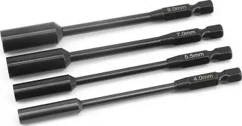Hobby Details Nut Driver Tip Set - Hurricane 4pcs (4.0/5.5/7.0/8.0mm, 100mm length) - Titanium Coated