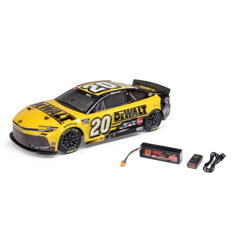 Losi 1/12 NASCAR RC Racecar Christopher Bell #20 2025 DEWALT Toyota Camry XSE 2S AWD RTR Brushed On-Road (B&C Incl.), Yellow