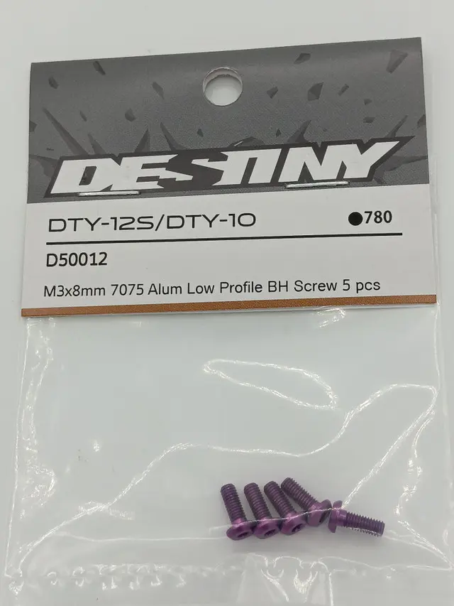 Purple Aluminum Low Profile BH Screw, 7075 (5) M3x8mm