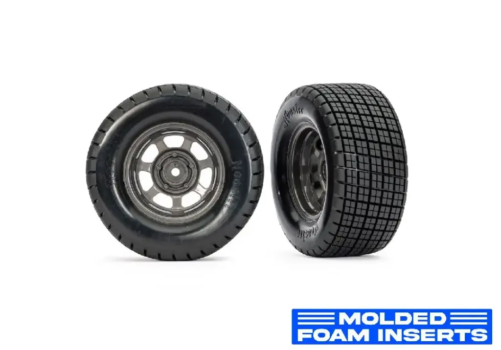 Traxxad Dirt Oval Gray Front Wheels w/ Hoosier Tires with Molded Inserts (2)