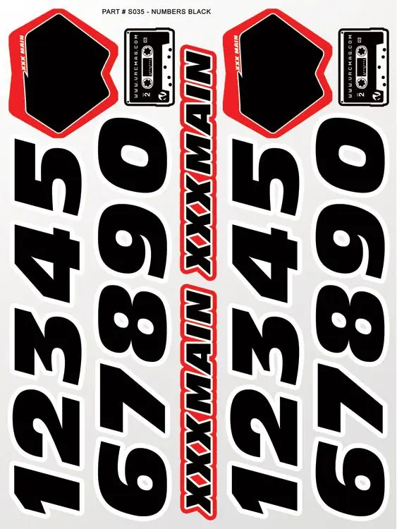 XXX Main Racing Numbers Black Sticker Sheet 