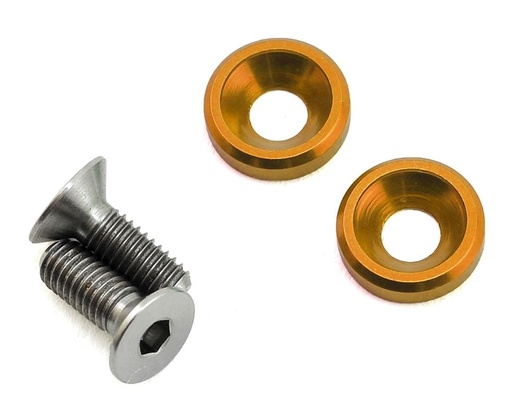 [175-10407] 175RC 3x8mm Titanium Flat Head Motor Screws w/Aluminum Washers (Gold) (2)