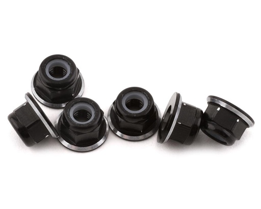[1UP80507] 1UP Racing 4mm Aluminum Flanged Locknuts (Black/Silver) (6)