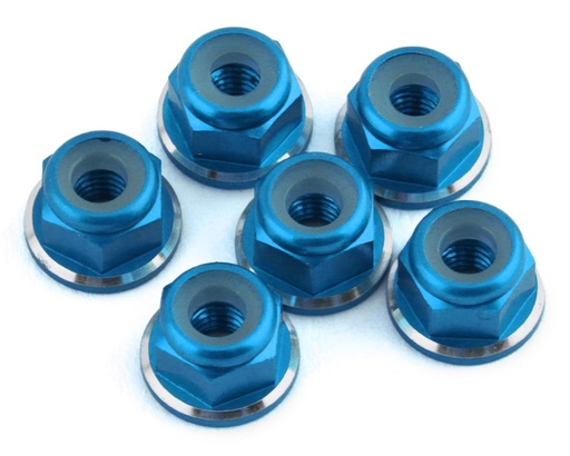 [1UP80518] 1UP Racing 3mm Aluminum Flanged Locknuts w/Chamfered Finish (Blue) (6)