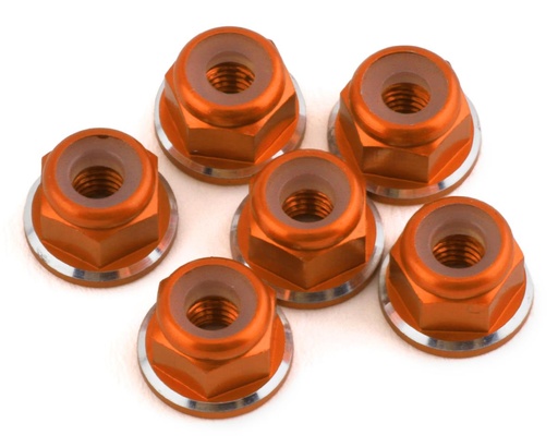 [1UP80558] 1UP Racing 3mm Aluminum Flanged Locknuts w/Chamfered Finish (Orange) (6)