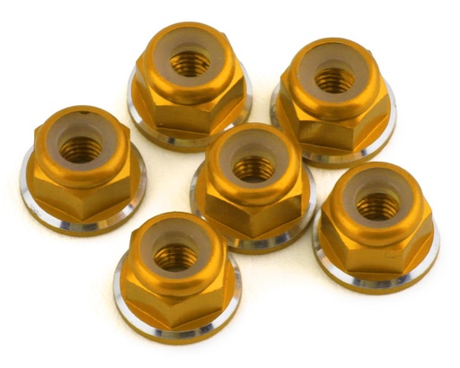 [1UP80568] 1UP Racing 3mm Aluminum Flanged Locknuts w/Chamfered Finish (Gold) (6)