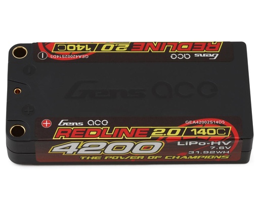 [GEA42002S14D5] Gens Ace Redline 2.0 2S Shorty LiHV Battery 140C (7.6V/4200mAh) w/5mm Bullets