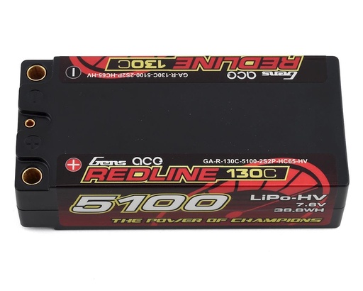 [GEA51002S13D5] Gens Ace Redline 2S Shorty LiHV LiPo Battery 130C w/5mm Bullets (7.6V/5100mAh)