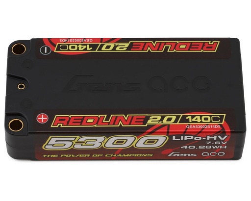 [GEA53002S14D5] Gens Ace Redline 2.0 2S Shorty LiHV Battery 140C (7.6V/5300mAh) w/5mm Bullets