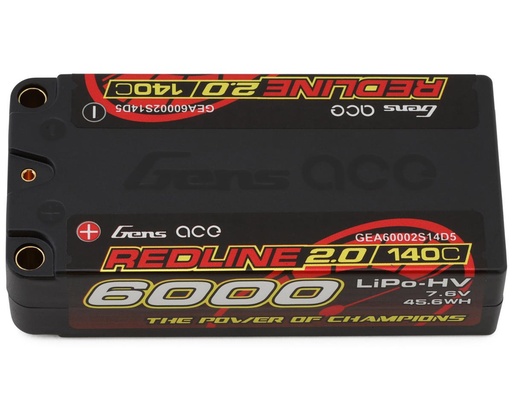 [GEA60002S14D5] Gens Ace Redline 2.0 2S Shorty LiHV Battery 140C (7.6V/6000mAh) w/5mm Bullets
