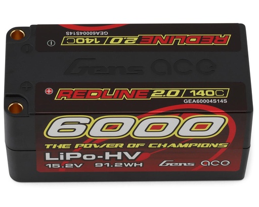 [GEA60004S14S] Gens Ace Redline 2.0 4S Shorty LiHV Battery 140C (15.2V/6000mAh) w/5mm Bullets