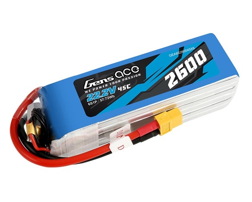 [GEA6S260045X6] Gens Ace 6S 45C LiPo Battery Pack (22.2V/2600mAh)