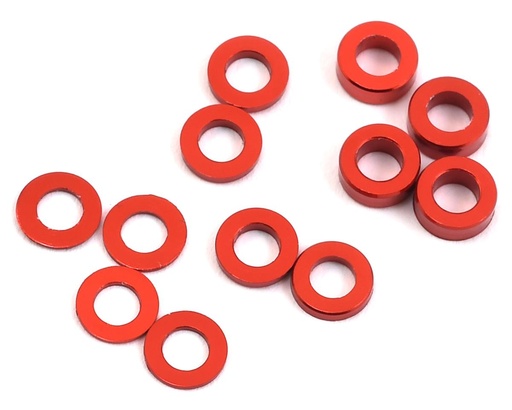 [PTK-8373] ProTek RC Aluminum Ball Stud Washer Set (Red) (12) (0.5mm, 1.0mm & 2.0mm)