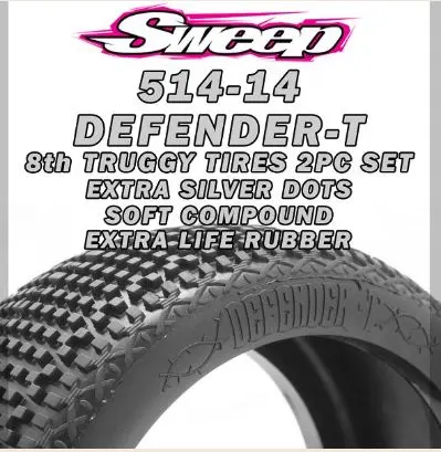 [SWEEP-514-14N] 8th Truggy Defender-T Soft Compound XTRA Silver dot 2pcs tire set with No Inserts