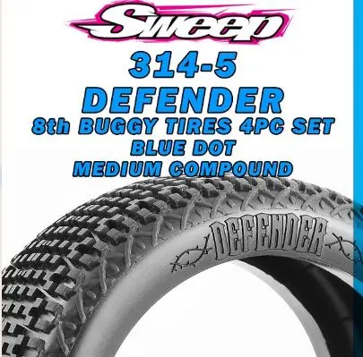 [SWEEP-314-5] 8th Buggy Defender Medium Compound 4pc tire set - Blue - No Inserts