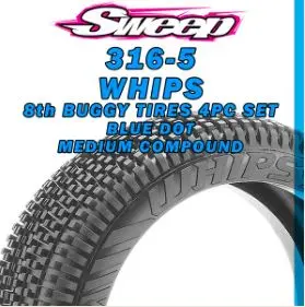 [SWEEP-316-5] 8th Buggy Whips Medium 4pc tire set - Blue - No Inserts