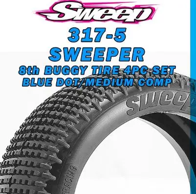 [SWEEP-317-5] 8th Buggy Sweeper Medium Compound 4pc tire set - Yellow - No Inserts