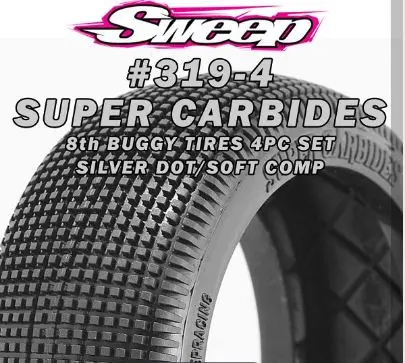 [SWEEP-319-4N] 8th Buggy Super Carbide Soft Compound 4pc tire set - Silver Long Wear - No Inserts