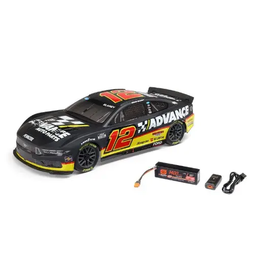 [LOS1122512] Losi 1/12 NASCAR RC Racecar Ryan Blaney No. 12 2025 Advance Auto Ford Mustang 2S AWD RTR Brushed On-Road (Battery & Charger included, Black