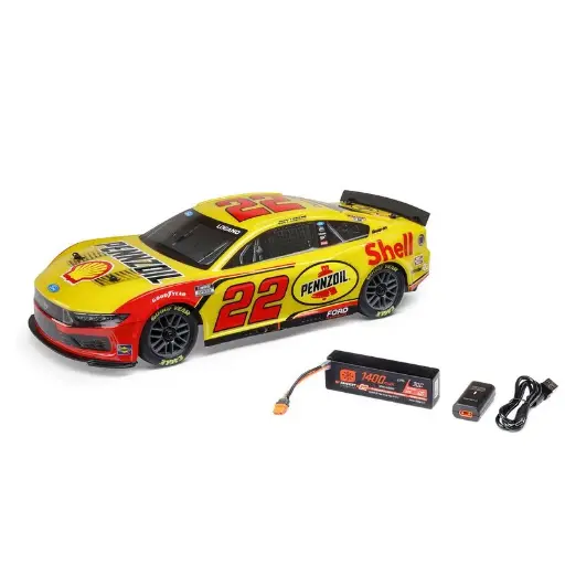 [LOS1122522] Losi 1/12 NASCAR RC Racecar Joey Logano No. 22 2025 Shell-Pennzoil Ford Mustang 2S AWD RTR Brushed On-Road (B&C Incl.), Yellow