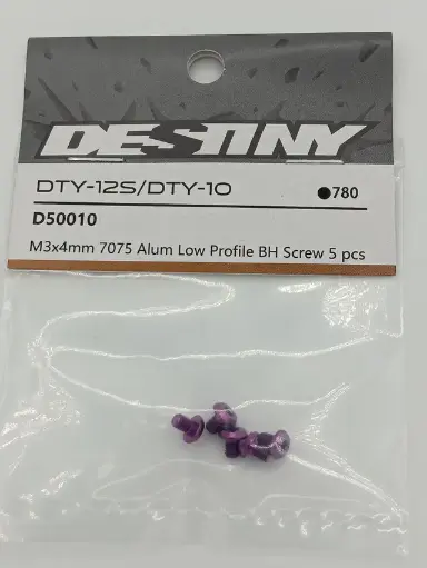 [D50010] Purple Aluminum Low Profile BH Screw, 7075 (5) M3x4mm 